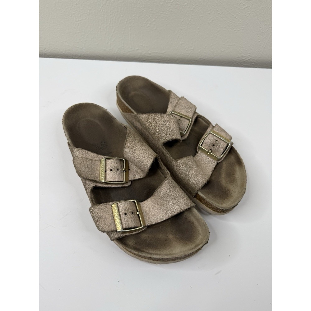 Birkenstock Womens Arizona Sandals 38 Washed Metallic Rose Big Buckle Casual 7.5